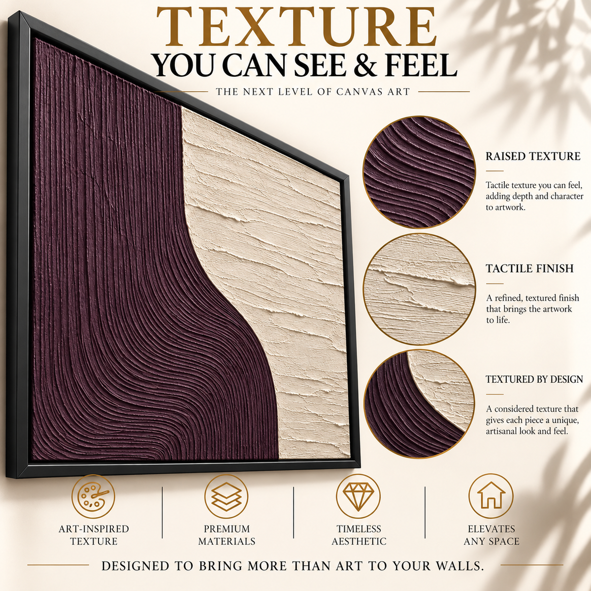Plum Flow Sculptural Textured Abstract Canvas Art
