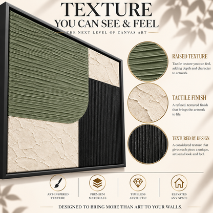 Sage Green Black and Ivory Geometric Textured Canvas Art