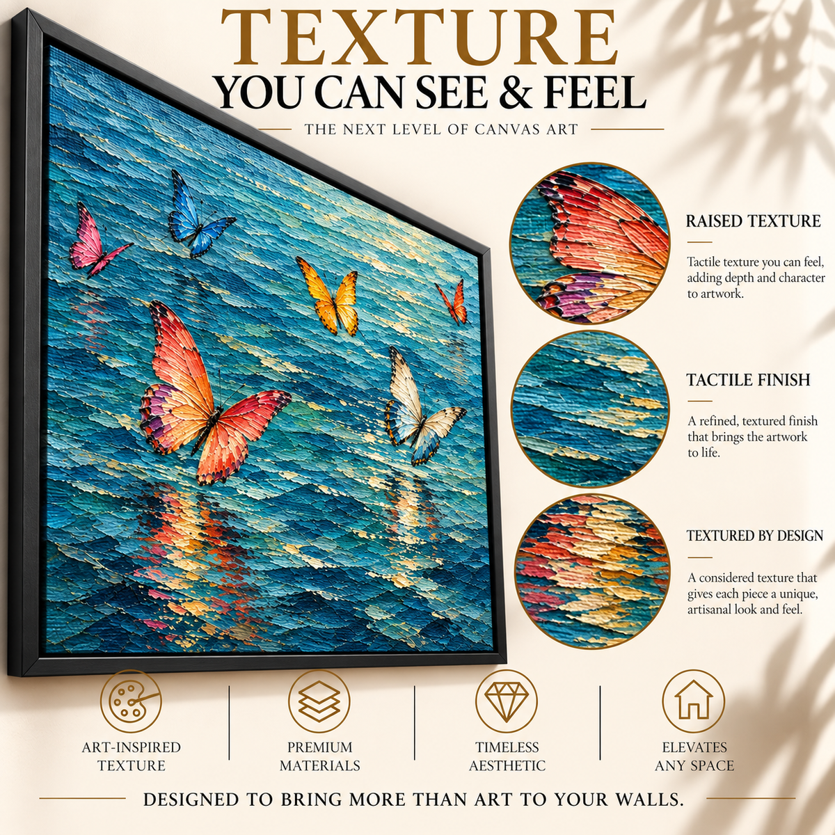 Butterflies Over Water Textured Contemporary Canvas Art