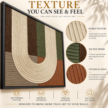 Sculptural U Form Earth Tone Textured Abstract Canvas Art
