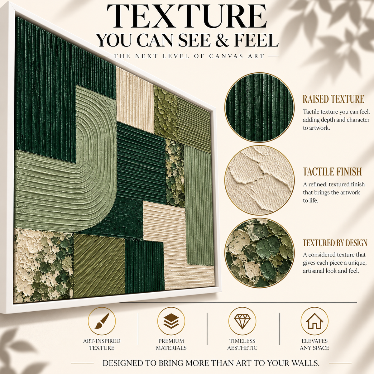 Emerald Green Geometric Textured Abstract Canvas Art