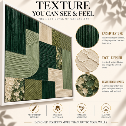 Emerald Green Geometric Textured Abstract Canvas Art