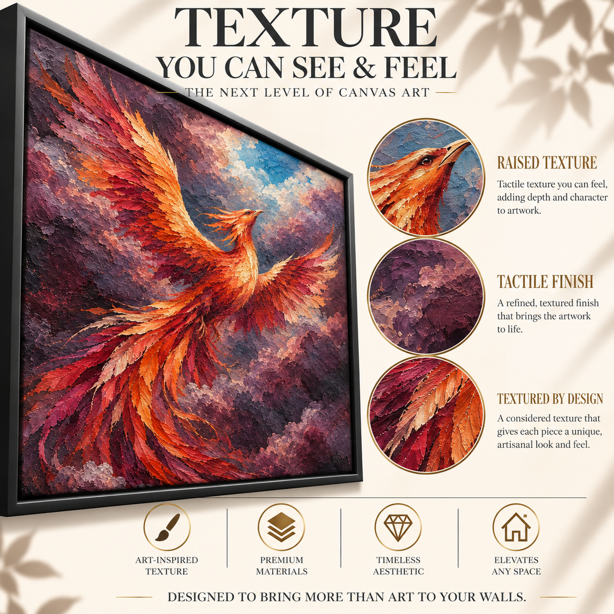Rising Phoenix Textured Fantasy Bird Canvas Art