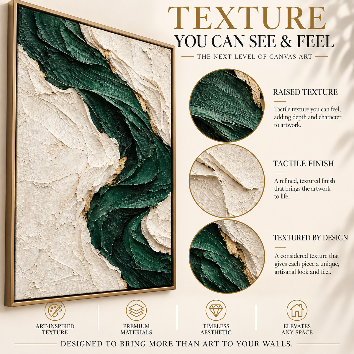 Emerald Flow Textured Abstract Canvas Art