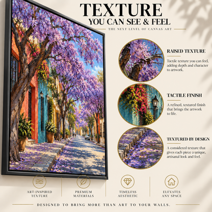 Jacaranda Street Textured Colorful Cityscape Canvas Art