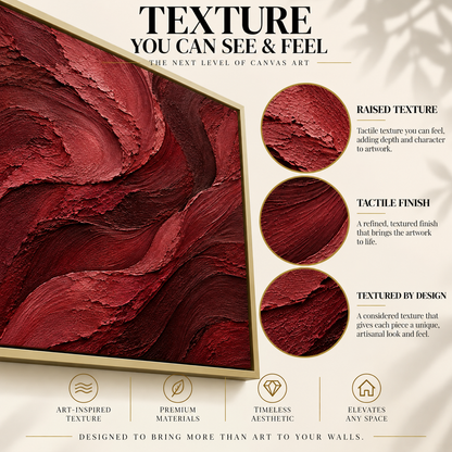 Crimson Currents Textured Abstract Canvas Art