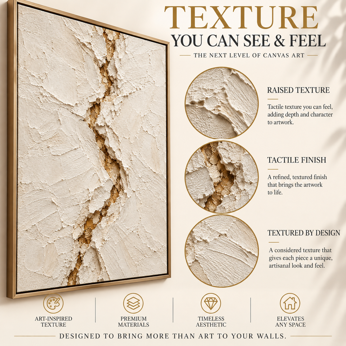 Ivory Rift Textured Abstract Canvas Art