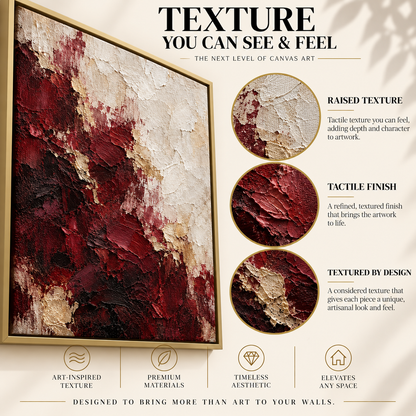 Burgundy Fracture Textured Abstract Canvas Art