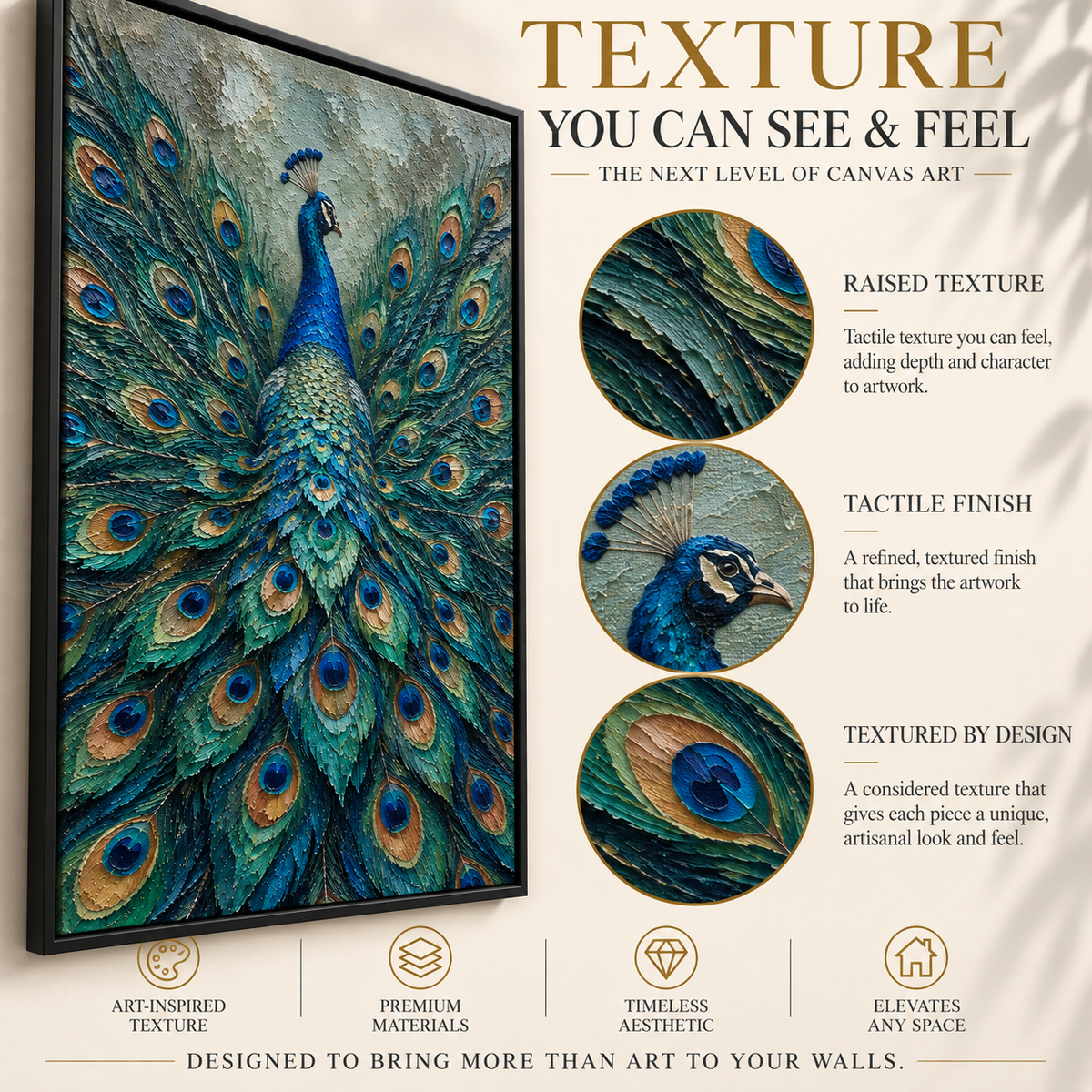 Emerald Peacock Textured Canvas Wall Art