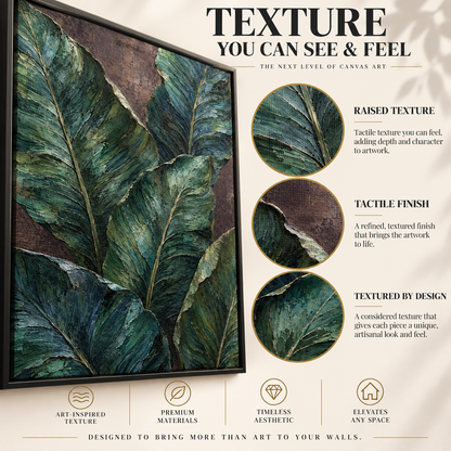 Midnight Tropical Leaves Textured Botanical Canvas Art
