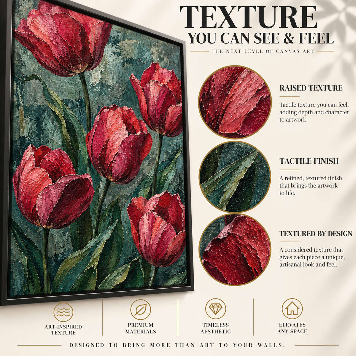 Crimson Tulips Textured Botanical Canvas Art
