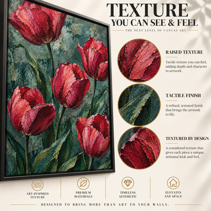 Crimson Tulips Textured Botanical Canvas Art