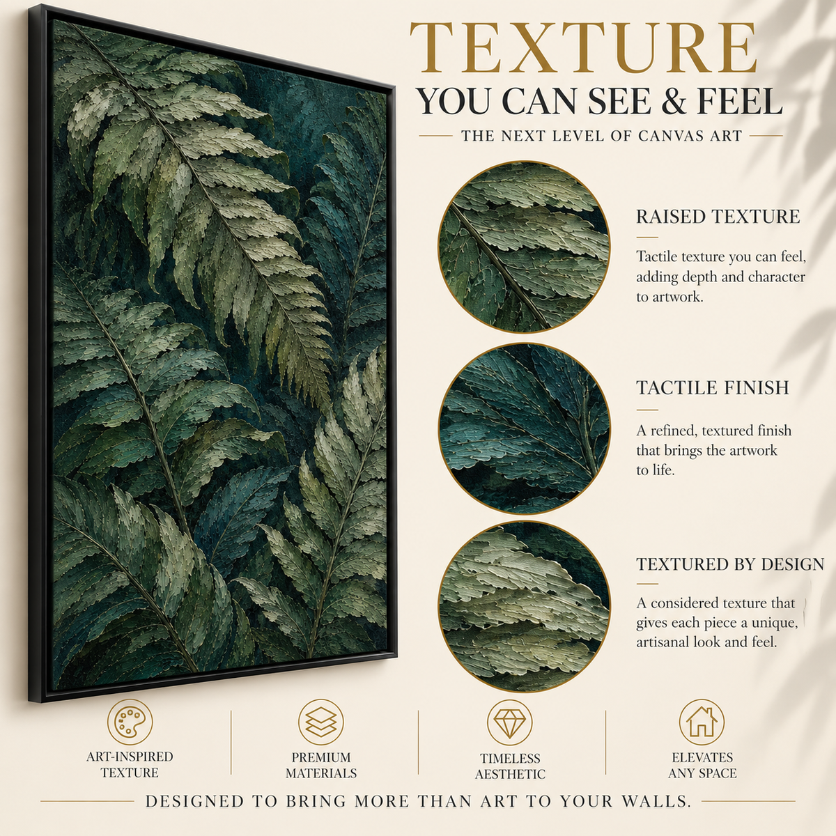 Forest Ferns Textured Botanical Canvas Art