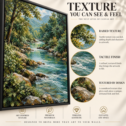 Mountain River Landscape Textured Nature Canvas Art