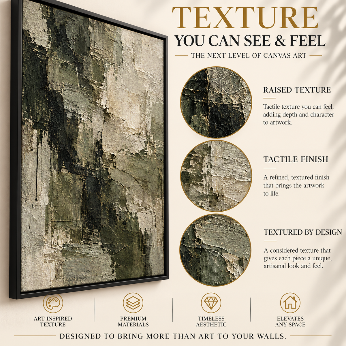 Olive Green Neutral Abstract Textured Canvas Art