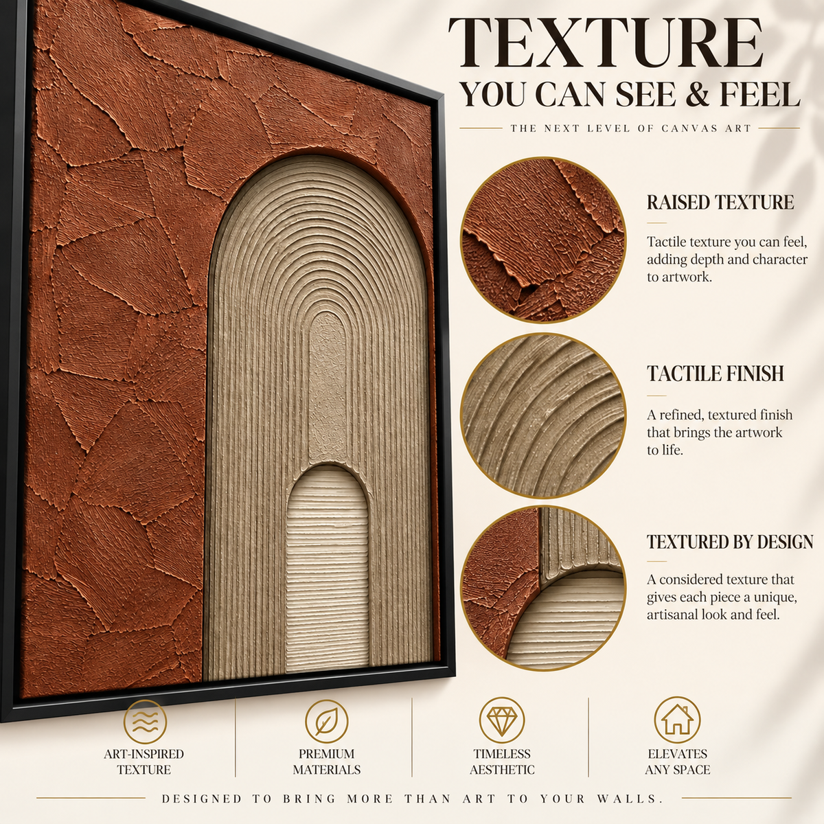 Terracotta Arch Textured Abstract Canvas Wall Art