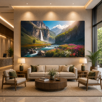 Mountain Waterfall Valley Canvas Wall Art Nature Landscape Decor