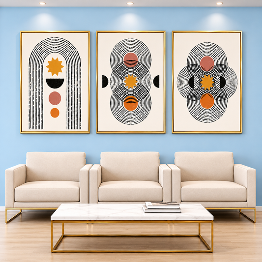Geometric Abstract Canvas Wall Art Set of 3 Modern Boho Decor