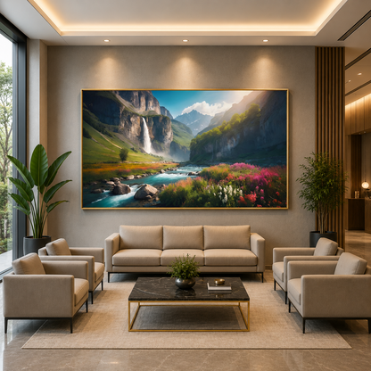 Mountain Waterfall Valley Canvas Wall Art Nature Landscape Decor