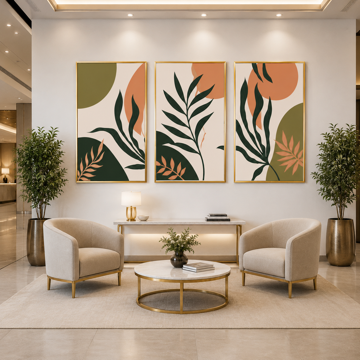 Modern Botanical Canvas Wall Art Set of 3 Green Abstract Decor