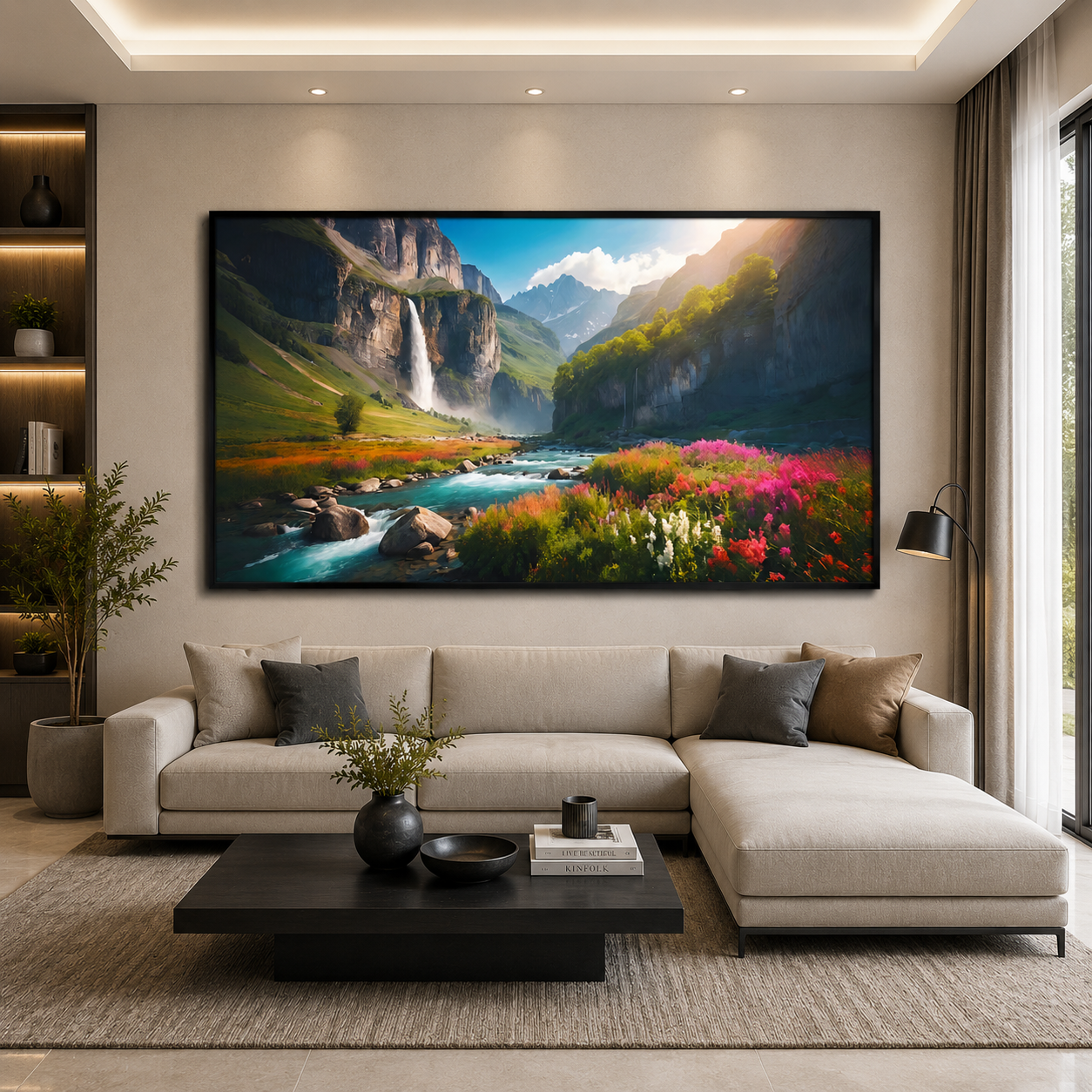 Mountain Waterfall Valley Canvas Wall Art Nature Landscape Decor