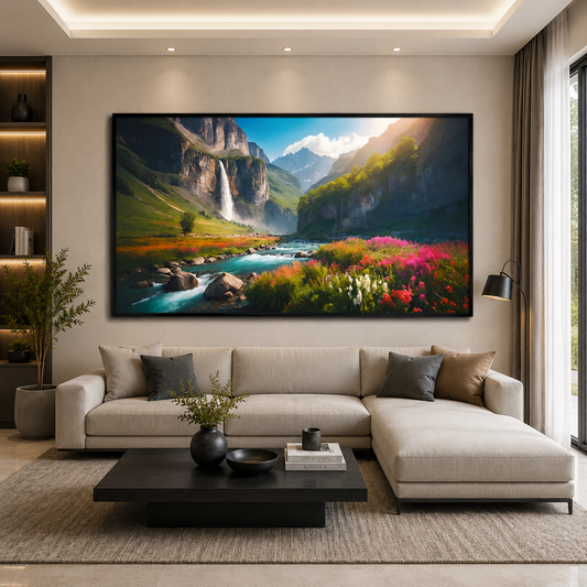 Mountain Waterfall Valley Canvas Wall Art