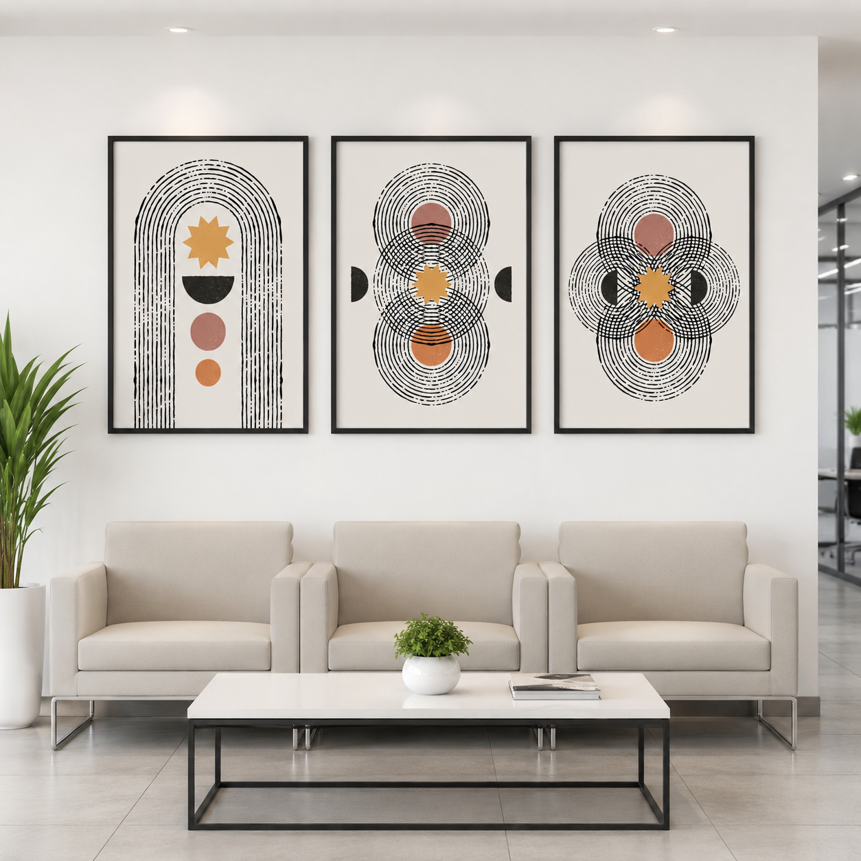 Geometric Abstract Canvas Wall Art Set of 3 Modern Boho Decor