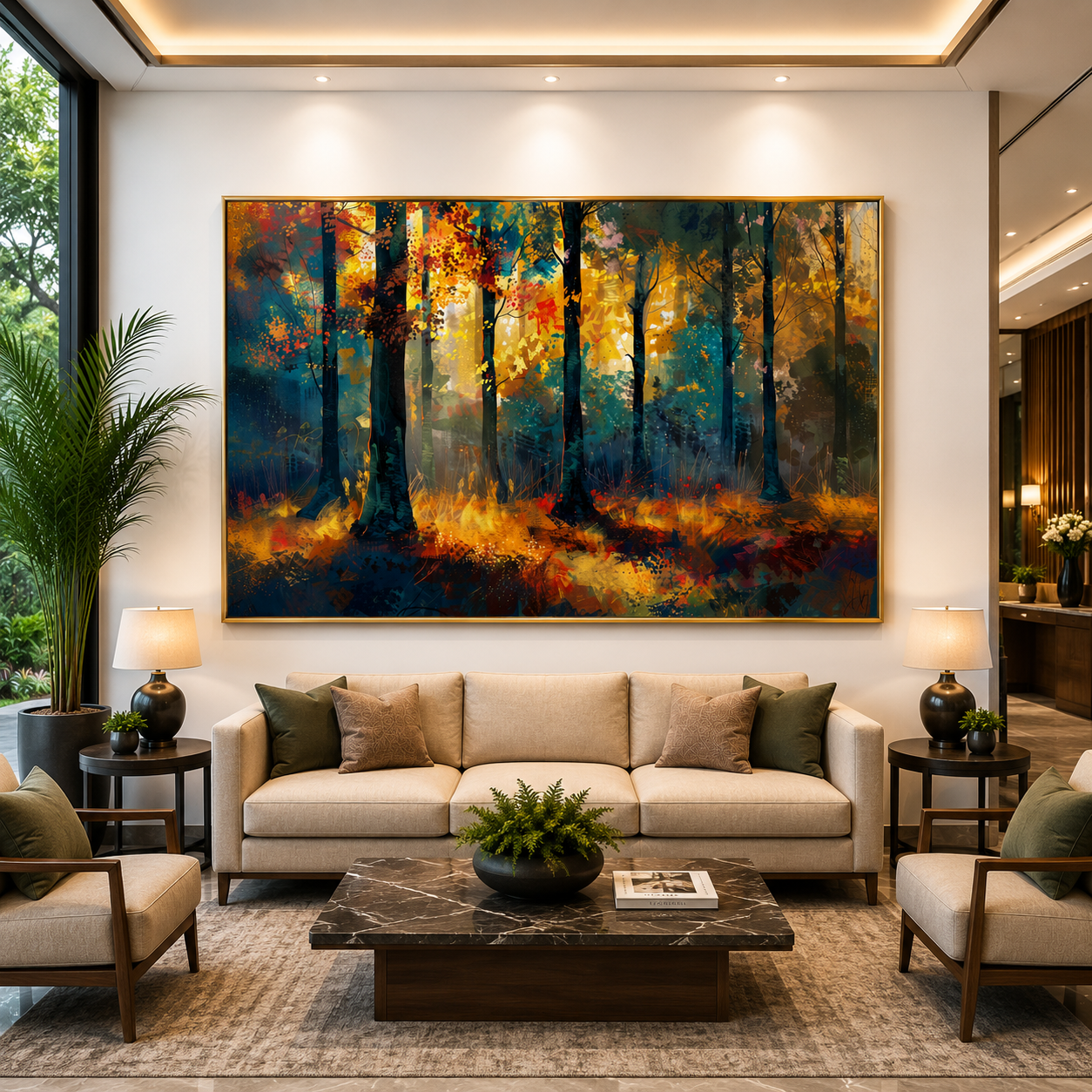 Abstract Autumn Forest Canvas Wall Art Colorful Woodland Painting