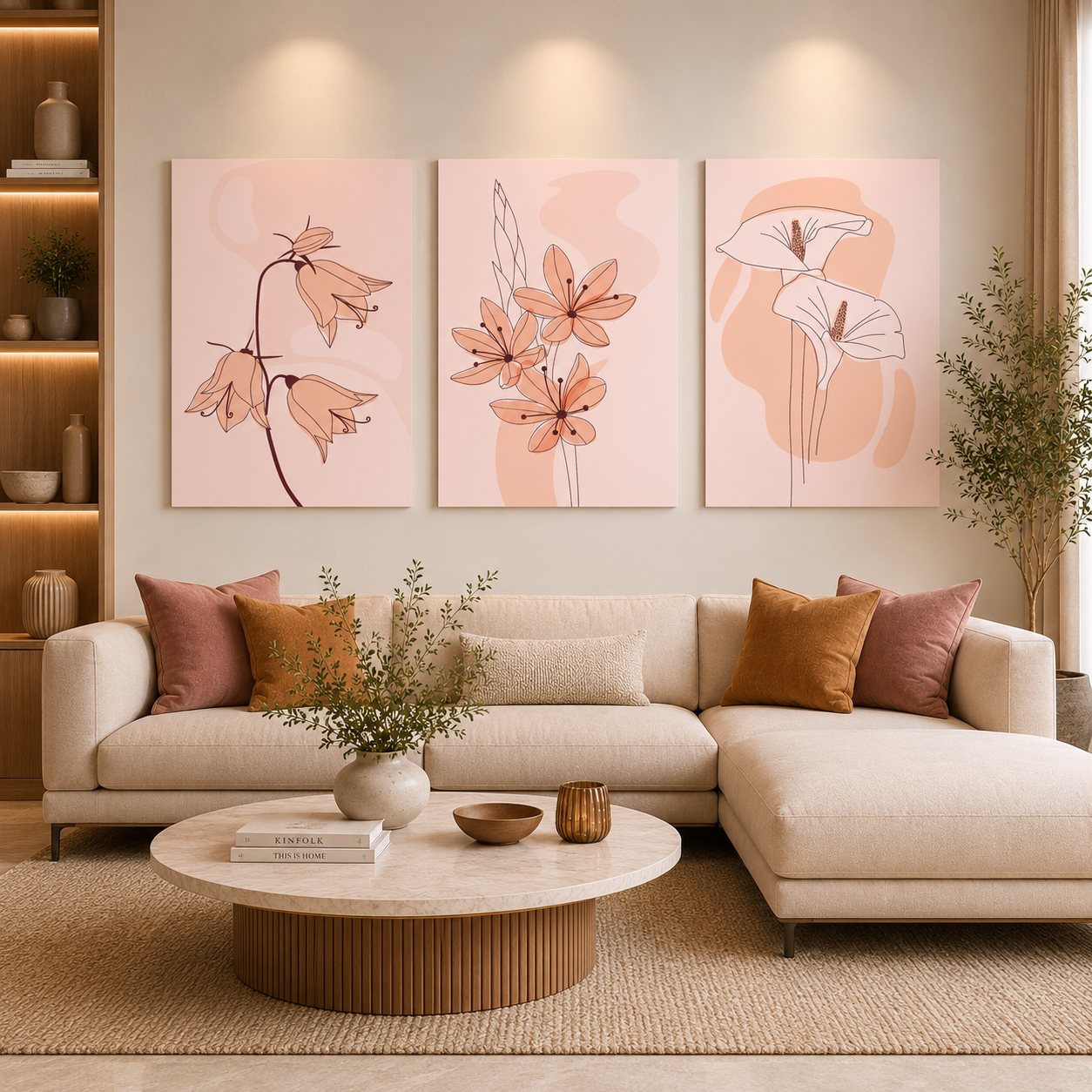 Minimalist Botanical Canvas Wall Art Set of 3 Floral Decor