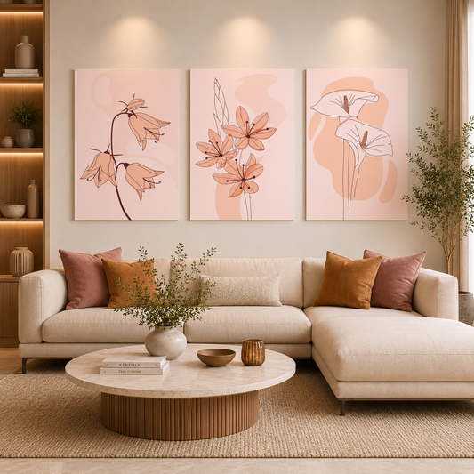 Minimalist Botanical Canvas Wall Art Set of 3 Floral Decor