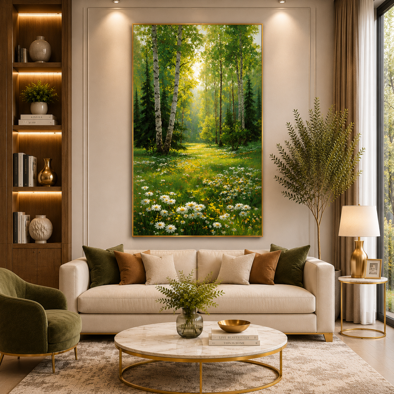 Sunlit Forest Meadow Canvas Wall Art for Nature Home Decor