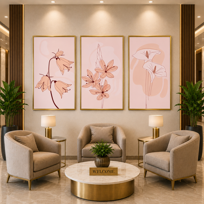 Minimalist Botanical Canvas Wall Art Set of 3 Floral Decor