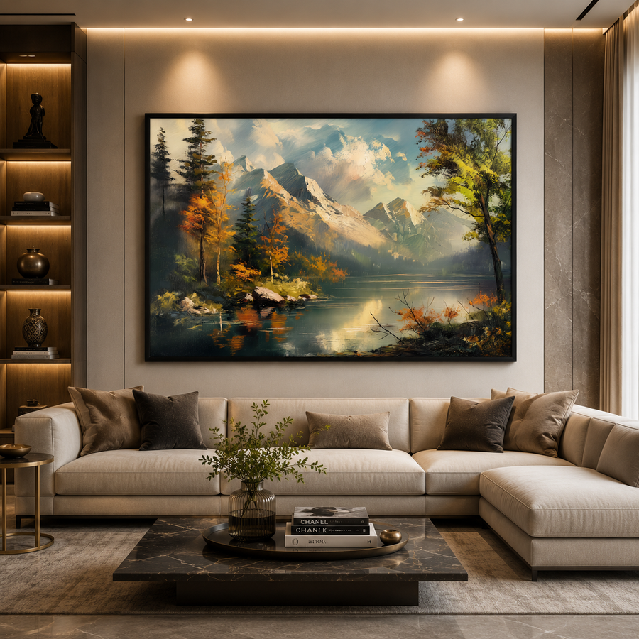 Mountain Lake Landscape Canvas Wall Art