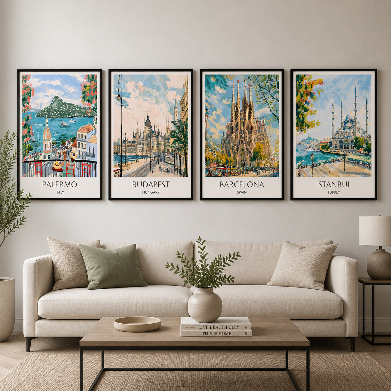 Palermo Budapest Barcelona Istanbul Canvas Wall Art Set of 4