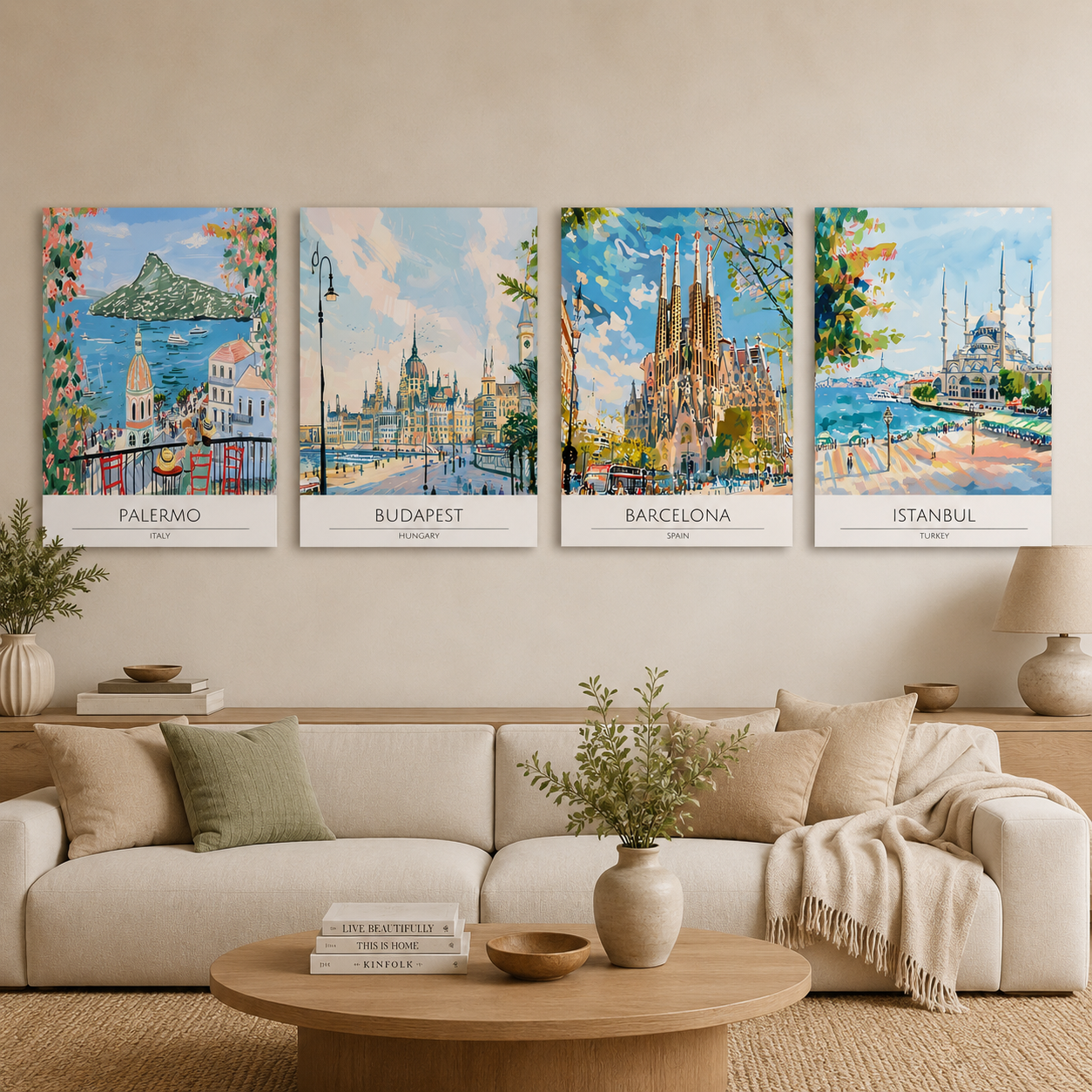 Palermo Budapest Barcelona Istanbul Canvas Wall Art Set of 4